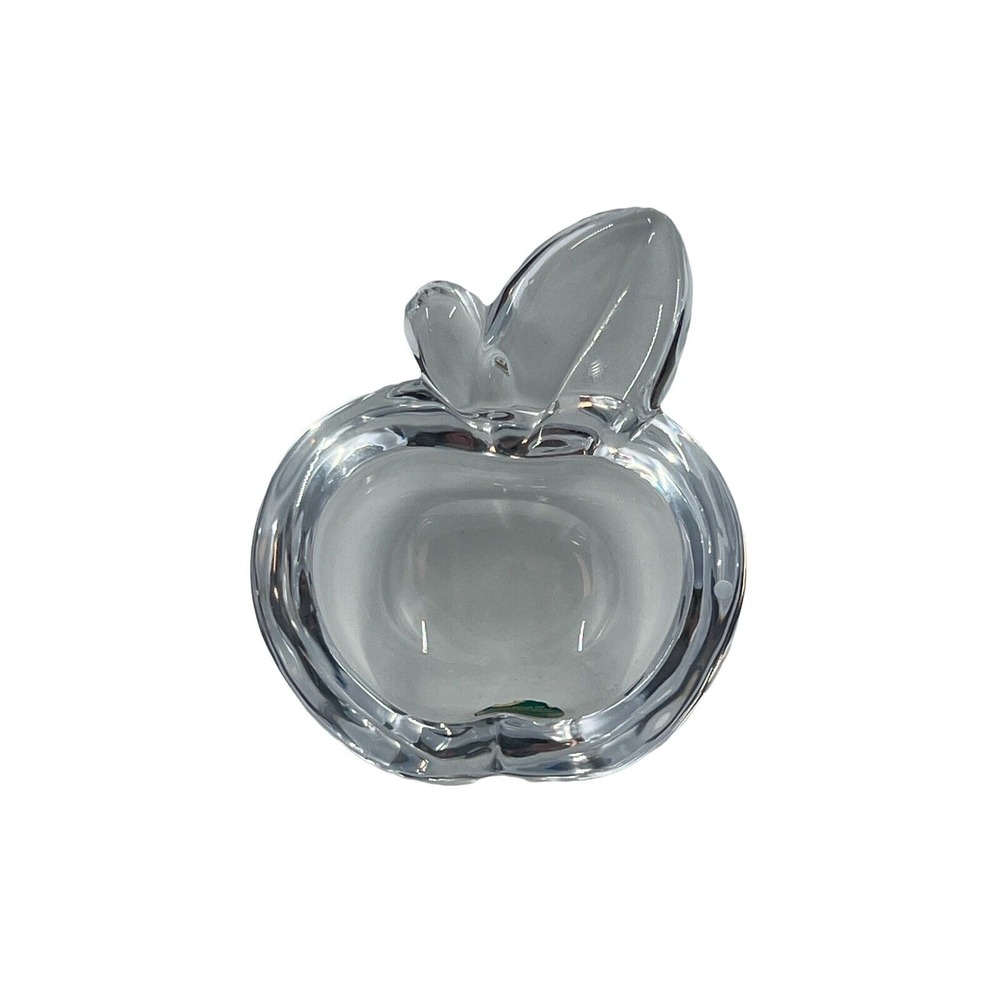 Vintage VANNES‎ LE CHATEL France French Crystal Art Glass Apple Dish Bowl